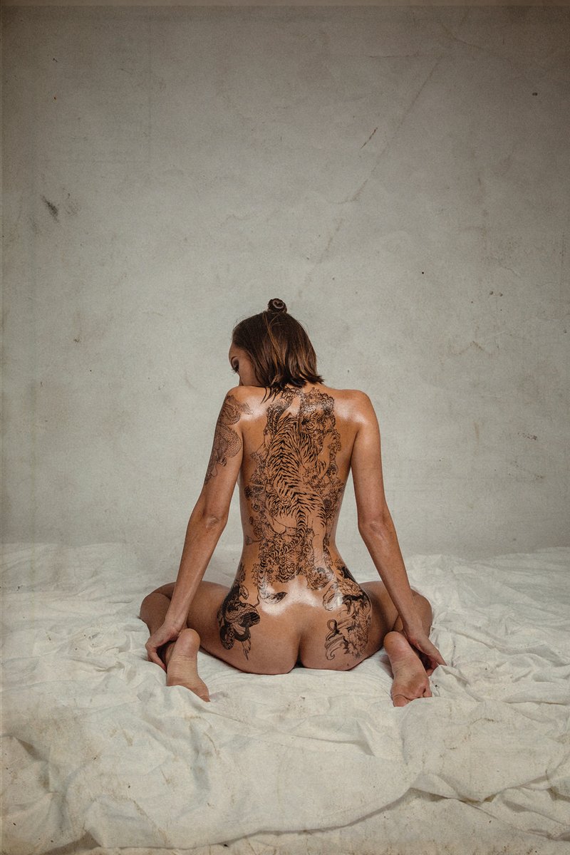 Thai and Irish model Erin Fitzgerald nude sexy and covered in fake tattoos ...